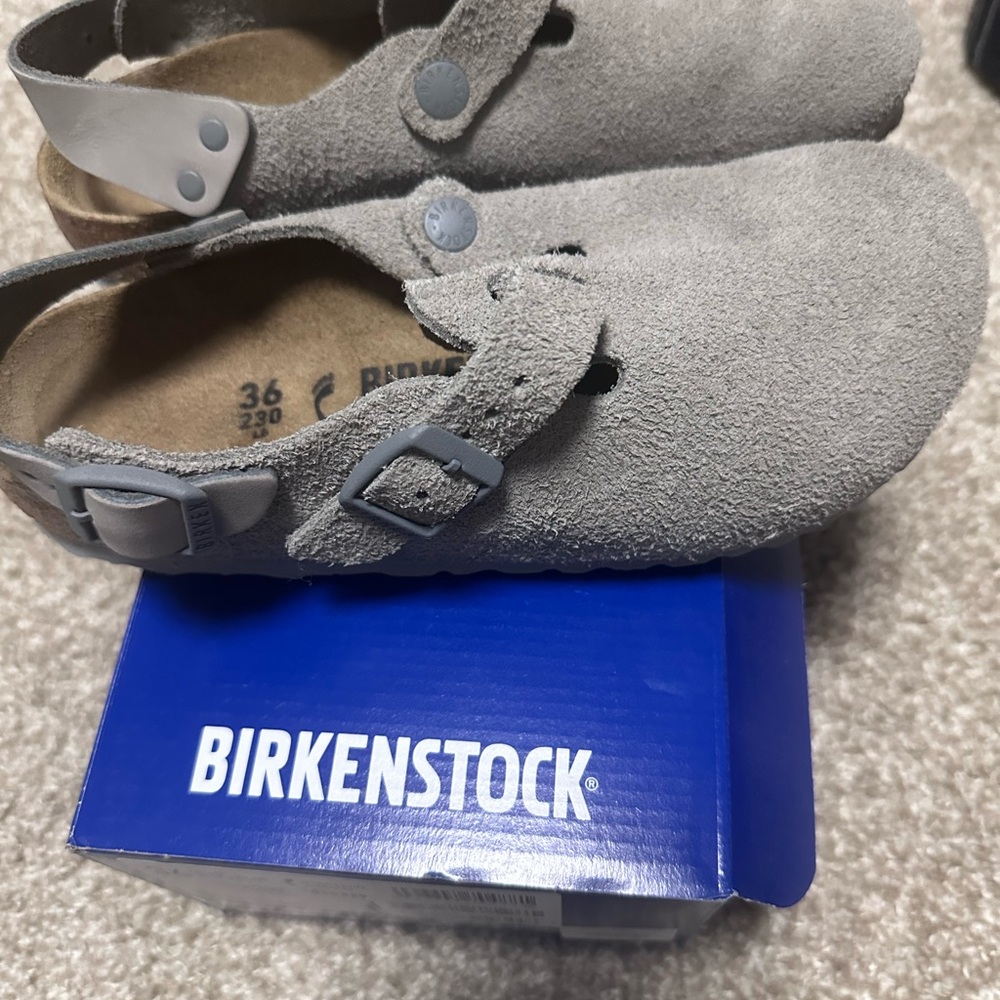 Birkenstock Gray Mules with Signature Footbed